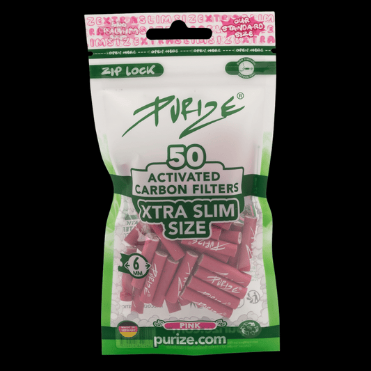 PURIZE Aktivkohlefilter XTRA Slim Size 6mm Pink (50 Stück) - 420Strainz