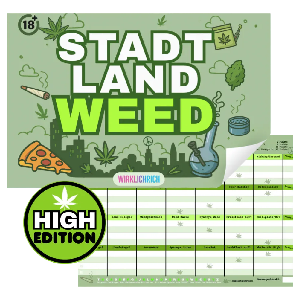 Stadt Land Weed – High Edition Partyspiel für Erwachsene - 420Strainz