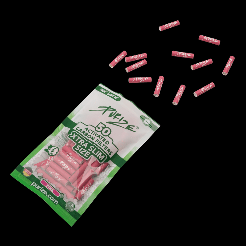 PURIZE Aktivkohlefilter XTRA Slim Size 6mm Pink (50 Stück) - 420Strainz